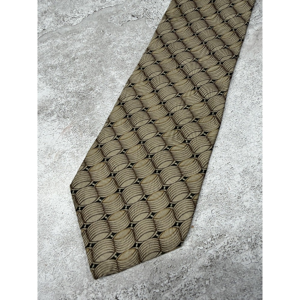 Graham & Lockwood Tie Mens One Size Beige‎ 100% Silk Geometric Pattern Necktie